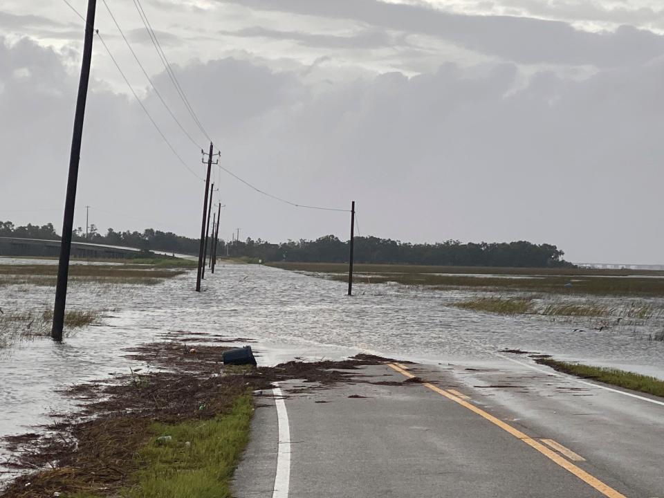 Harrison County W Wittmann Road in Pass Christian, Miss. floods in the early morning of Sunday, Aug. 29, 2021 as a result of the arrival of Hurricane Ida. (Hunter Dawkins/The Gazebo Gazette via AP) (AP)