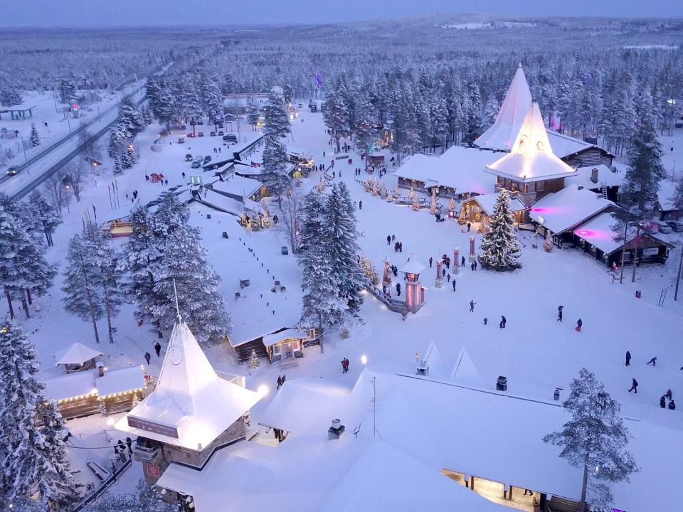 An aerial view of Santa Claus Village in Rovaniemi, Finland, on December 3, 2021.