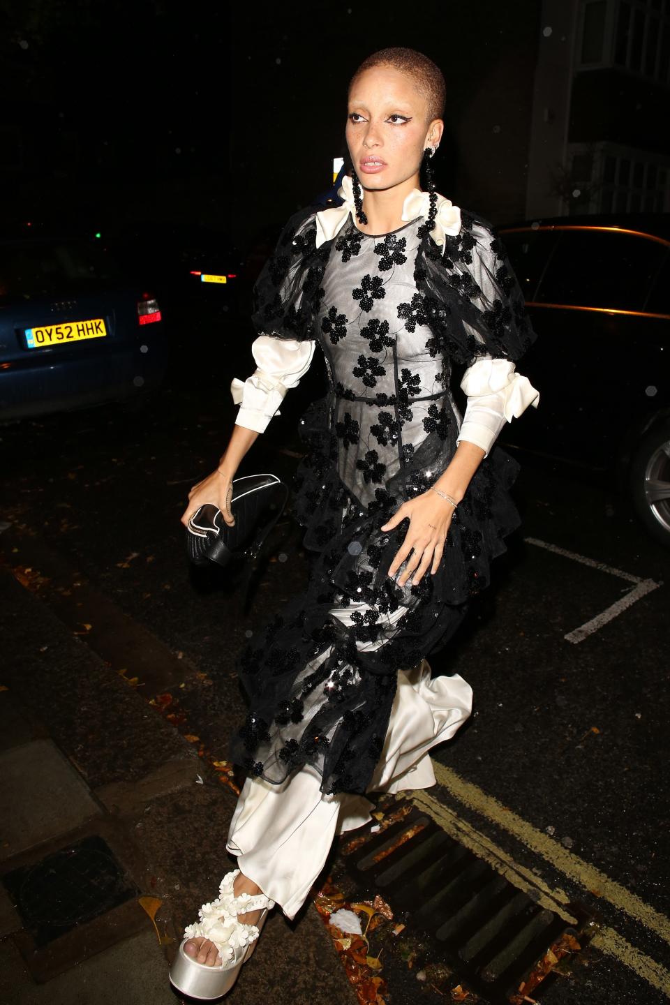 WHO: Adwoa Aboah<br> WHAT: Simone Rocha<br> WHERE: On the street, London<br> WHEN: November 7, 2017