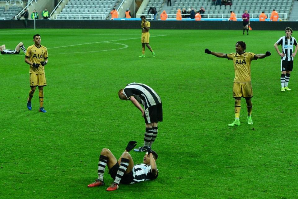 Job done: Tottenham's players celebrate at full time