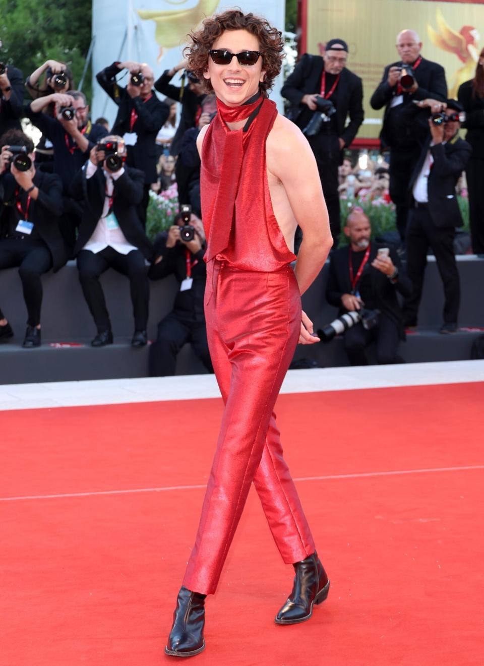Timothee Chalamet attends the "Bones And All" red carpet at the 79th Venice International Film Festival