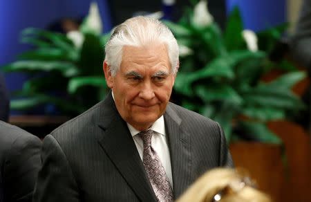 U.S. Secretary of State Rex Tillerson arrives for the afternoon ministerial plenary for the Global Coalition working to Defeat ISIS at the State Department in Washington, U.S., March 22, 2017. REUTERS/Joshua Roberts