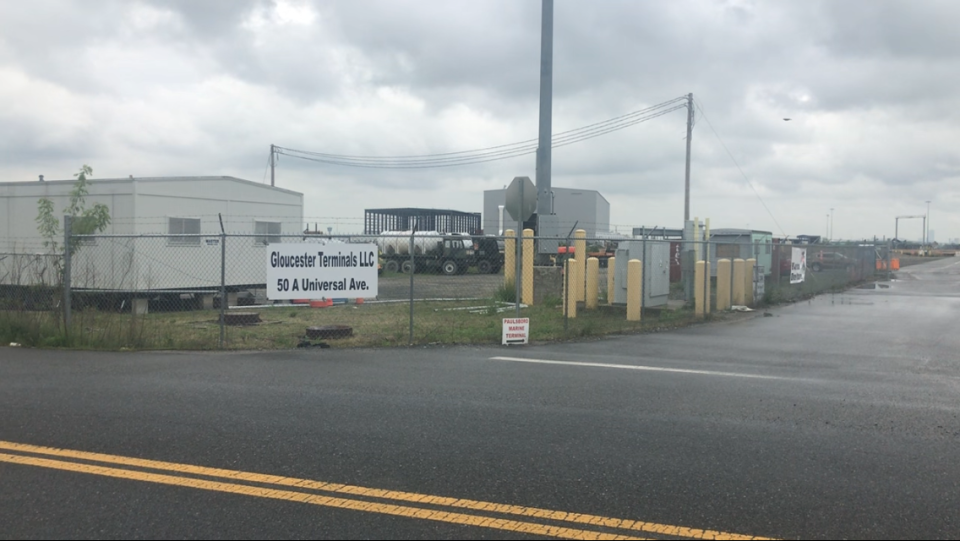 From the entrance to the Paulsboro port, two steel plants under construction are visible. May 6, 2022.