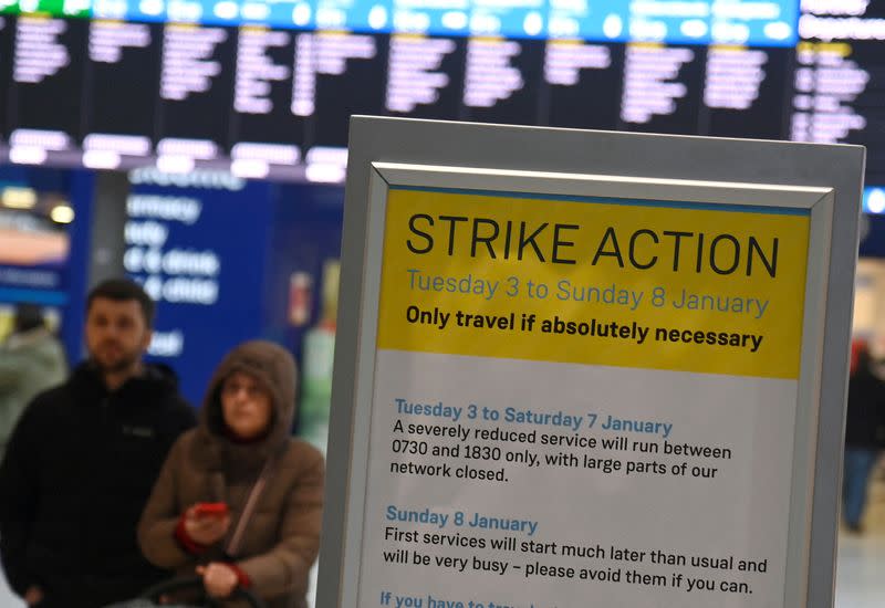 FILE PHOTO: British rail workers' strike, at Waterloo Station in London, Britain