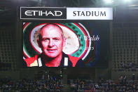 The big screen at Etihad in memorium of Phil Walsh.