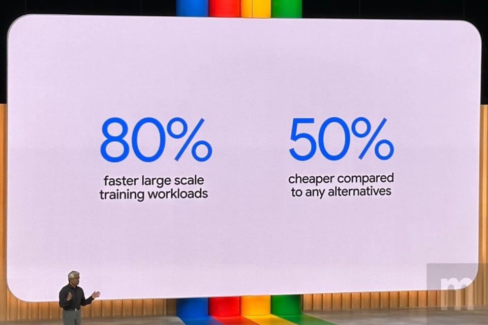 ▲強調在Google Cloud串接的大型人工智慧模型，相較其他競爭對手提供產品能在訓練流程快上80%，而使用成本僅為競爭對手產品約50%