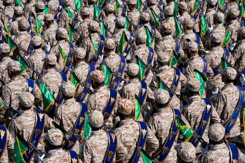 Iran's Revolutionary Guard members march