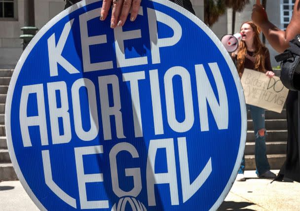 PHOTO:Abortion right activists protest in front of the Miami-Dade County Courthouse, in Miami, July 1, 2022.  (Cristobal Herrera-Ulashkevich/EPA via Shutterstock)