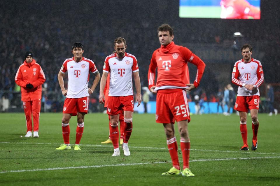 Bayern’s players face the away fans after defeat at Bochum (Getty Images)