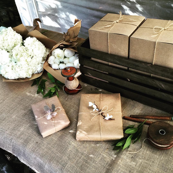 Soleil Moon Frye’s rustic wrapping station