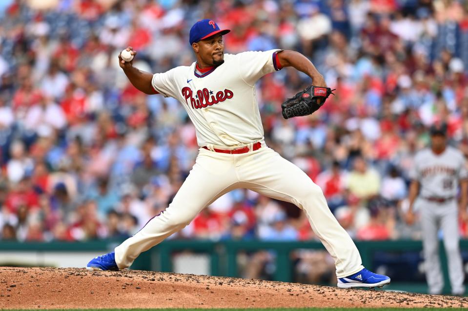 Philadelphia Phillies pitcher Jeurys Familia (31) throws against the Arizona Diamondbacks in the seventh inning at Citizens Bank Park in Philadelphia on June 11, 2022.