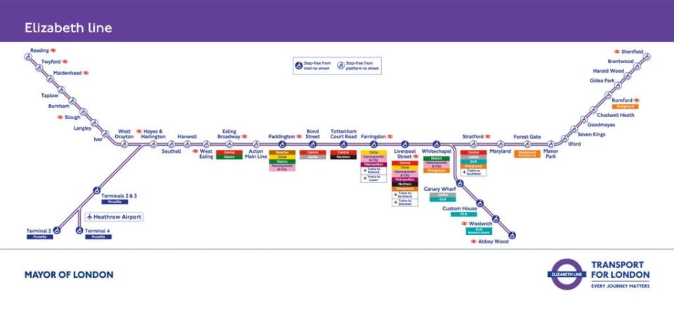 A map showing the eventual route of the Elizabeth Line (TfL)