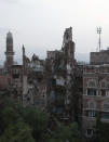 General view of a rains-collapsed UNESCO-listed building in the old city of Sanaa, Yemen, Wednesday, Aug 10, 2022. (AP Photo/Hani Mohammed)