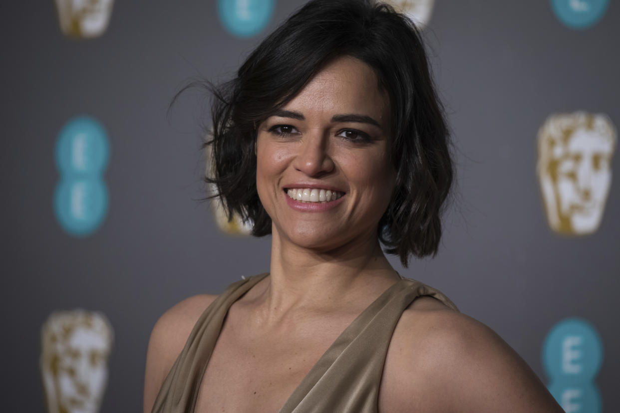 Michelle Rodriguez poses for photographers upon arrival at the BAFTA awards in London, Sunday, Feb. 10, 2019. (Photo by Vianney Le Caer/Invision/AP)