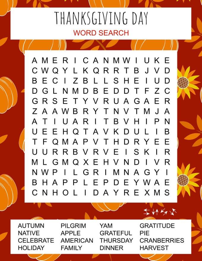 Thanksgiving Day Word Search Puzzle.