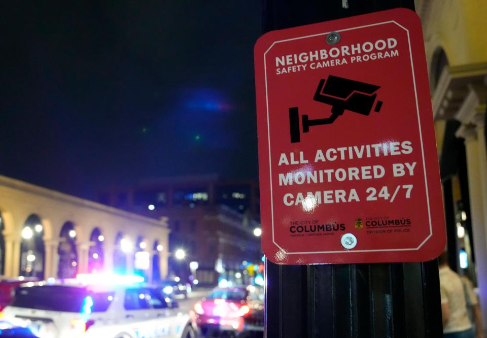 After recent violence, signs were posted in the Short North notifying visitors that the area is under camera surveillance.