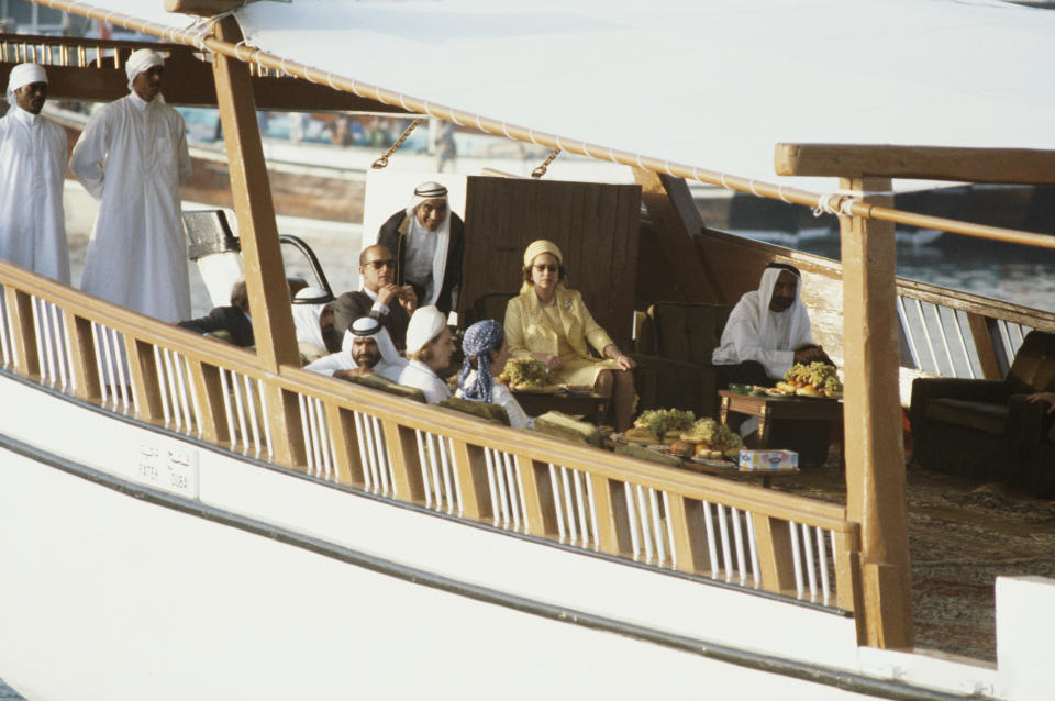 Queen Elizabeth II and Prince Philip during a visit to Qatar, February 1979. (Photo by Serge Lemoine/Getty Images)