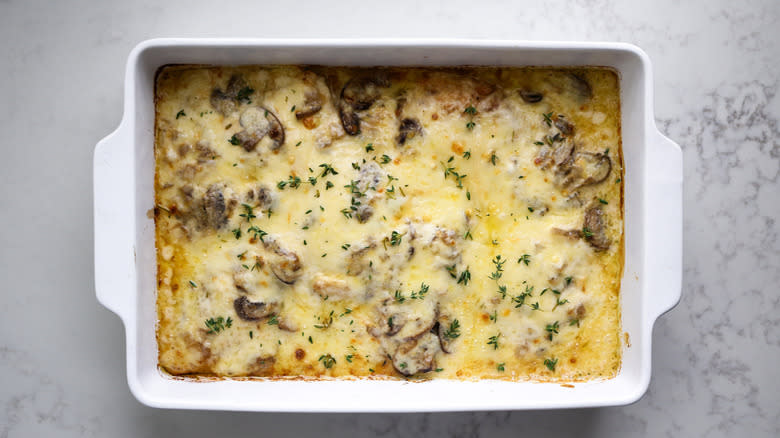 casserole with melted cheese