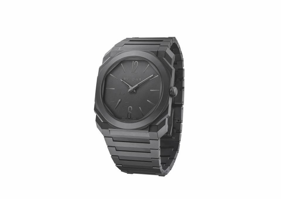 Bulgari’s Octo Finissimo Automatic 40mm watch in black ceramic.