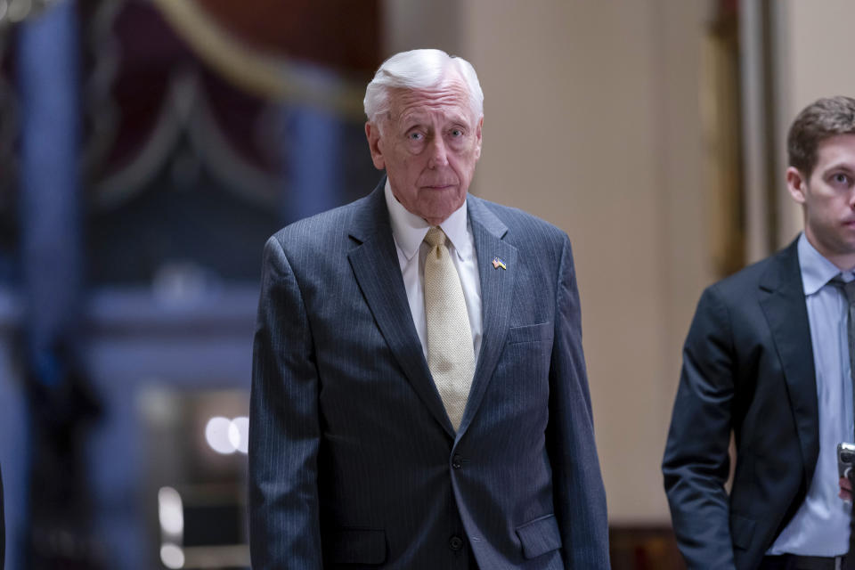 House Majority Leader Steny Hoyer, D-Md., walks to the chamber as the House votes to hold former President Donald Trump advisers Peter Navarro and Dan Scavino in contempt of Congress over their months-long refusal to comply with subpoenas from the committee investigating the Jan. 6 attack, at the Capitol in Washington, Wednesday, April 6, 2022. (AP Photo/J. Scott Applewhite)