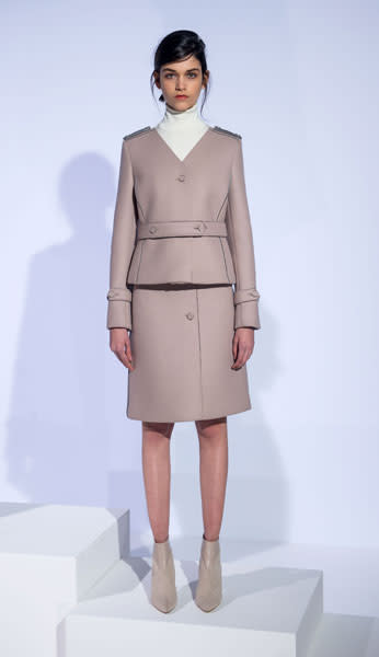 <b>LFW AW13: Pringle of Scotland </b><br><br>The collection featured clean, sharp lines in neutral shades.<br><br>© Getty