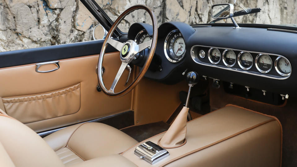 The interior of a 1962 Ferrari 250 GT SWB California Spider.