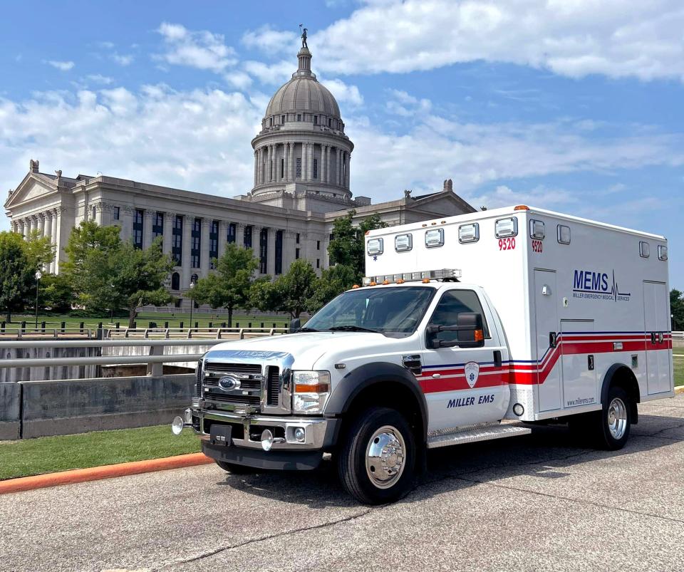 An ambulance owned and operated by Miller Emergency Medical Services is pictured at the Capitol. Provided by Miller Emergency Medical Services.