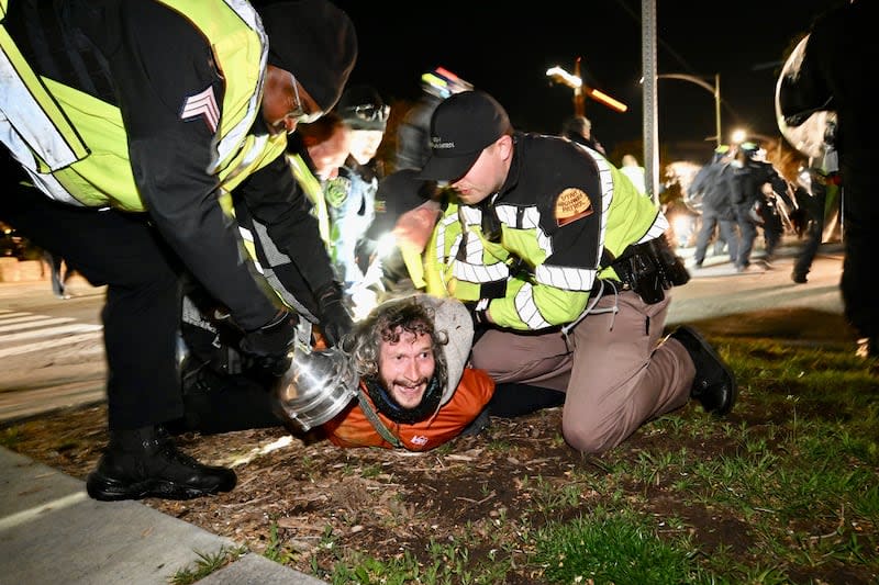 Police break up the demonstrators gathered at the University of Utah to show support for Palestine in Salt Lake City on Monday, April 29, 2024. | Scott G Winterton, Deseret News