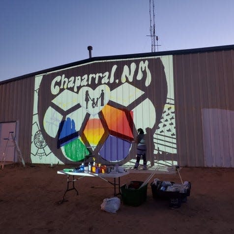 Artists began work on the mural in Chaparral, New Mexico this week. Jazmin Saenz, an El Paso artist who grew up in Chaparral and graduated from New Mexico State University (NMSU), is leading the Chaparral mural project.