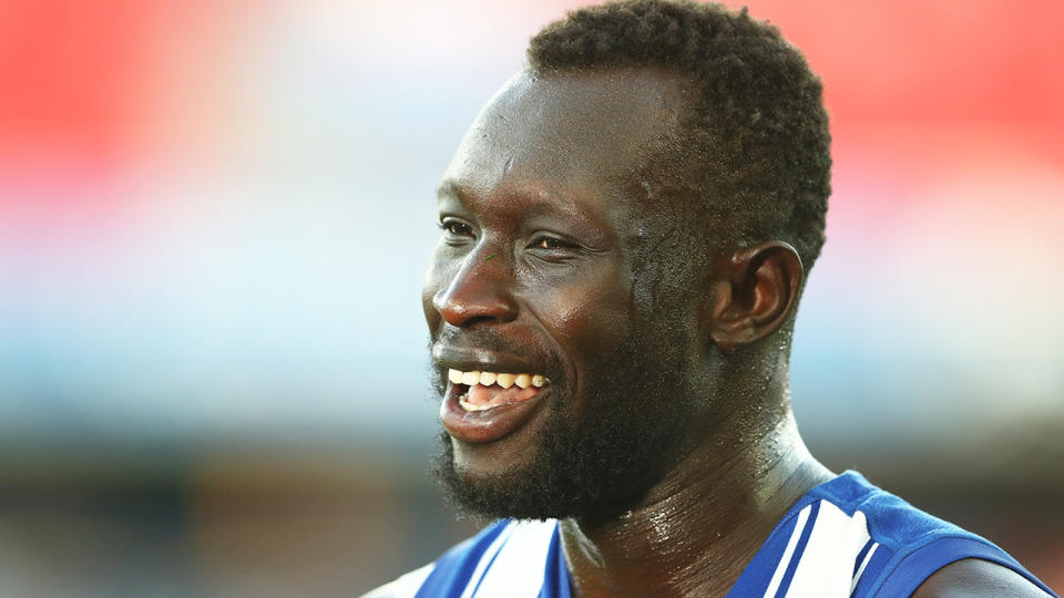 Majak Daw is pictured after North Melbourne's victory over the Adelaide Crows.