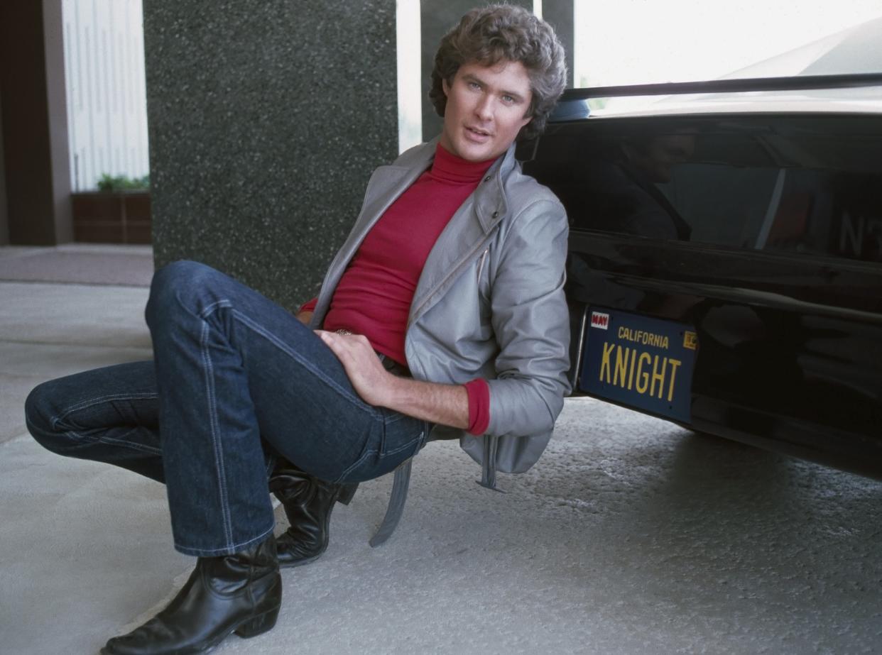 KNIGHT RIDER -- Pictured: David Hasselhoff as Michael Knight and K.I.T.T. -- Photo by: Gary Null/NBCU Photo Bank .