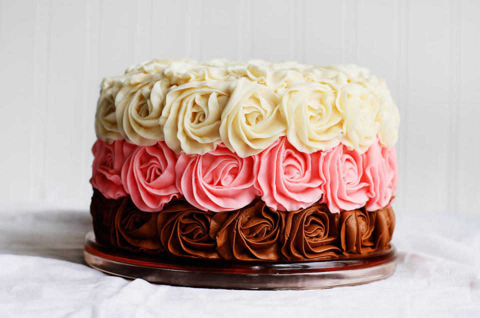 Rose-Covered Neapolitan Cake