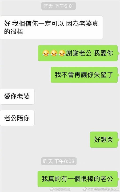 周揚青與羅志祥過去以老公、老婆互相稱呼。（圖／翻攝自周揚青微博）