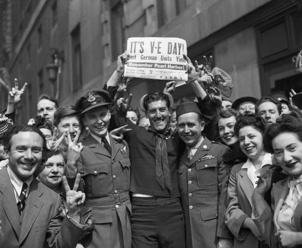 V-E Day, or Victory in Europe, marked the end of WWII  in that continent. It was May 8.
