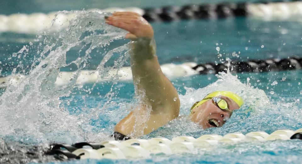 Ashwaubenon's Bry Bellile competes in the 200-yard freestyle during the 2021 WIAA state swim meet in Waukesha.