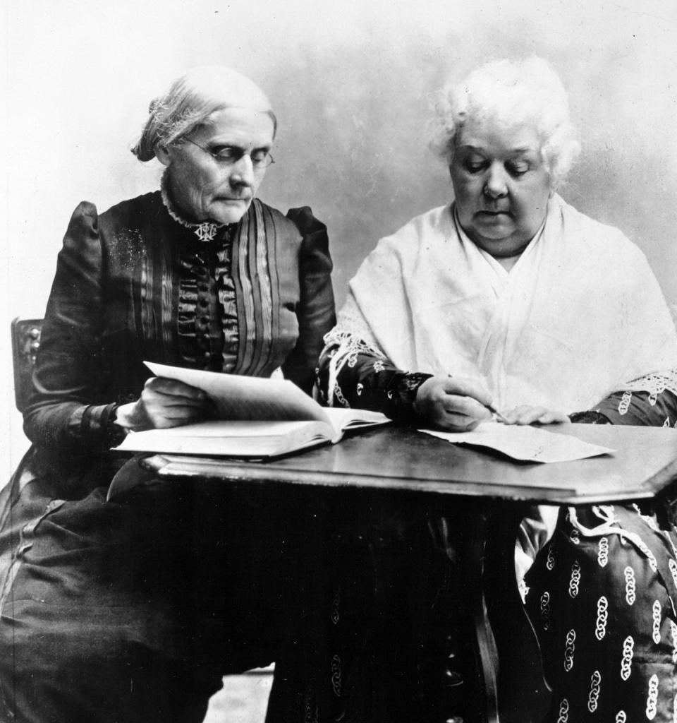 Susan B. Anthony and Elizabeth Lady Stanton, both noted suffragists, are shown in an 1890 photograph. <a href="https://media.gettyimages.com/photos/susan-b-anthony-and-elizabeth-cady-stanton-two-great-pioneers-in-the-picture-id624470444" rel="nofollow noopener" target="_blank" data-ylk="slk:Photo12/Universal Images Group via Getty Images;elm:context_link;itc:0;sec:content-canvas" class="link ">Photo12/Universal Images Group via Getty Images</a>