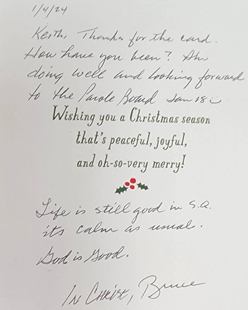 Parole commissioners voiced concerns after Bruce Davis wrote in a Christmas card to Mr Rovere that he was looking forward to his upcoming hearing (The Lighter Side of Serial Killers podcast)