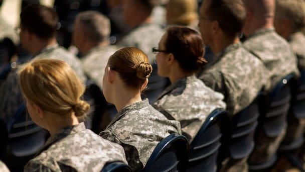 PHOTO: In this March 31, 2015, file photo, women soldiers attend the commencement ceremony for the U.S. Army in the Pentagon Center Courtyard, in Arlington, Va. (Chip Somodevilla/Getty Images, FILE)