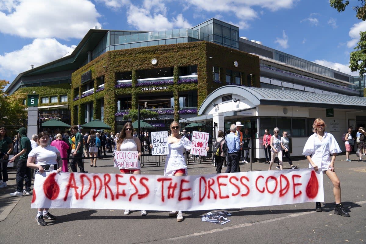 Campaigners from Address The Dress Code were outside Wimbledon this summer (Kirsty O’Connor/PA) (PA Wire)
