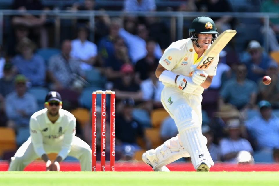 David Warner defends on his way to 94 at The Gabba (Getty Images)