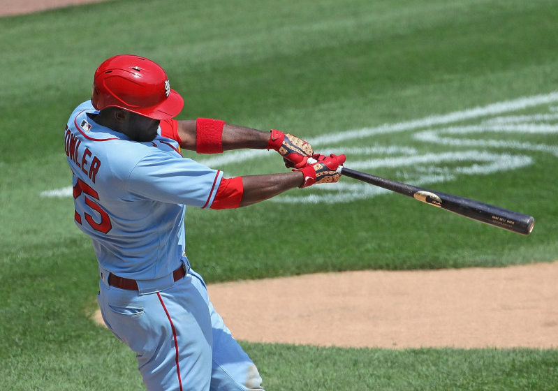 CHICAGO, ILLINOIS - AUGUST 15: Dexter Fowler #25 of the St. Louis Cardinals bats.