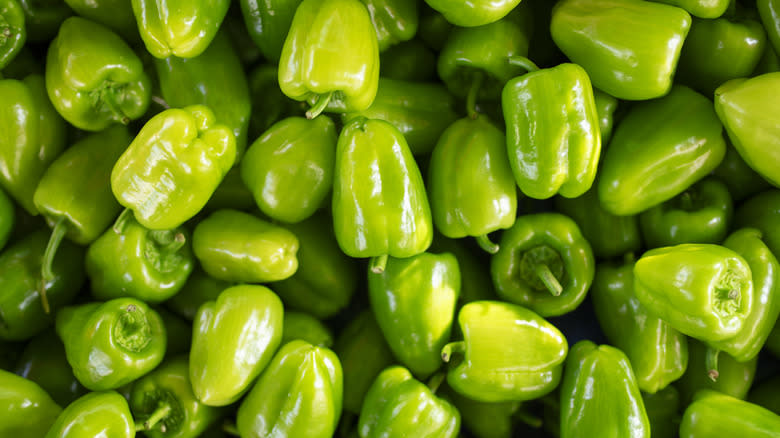 pile of green bell peppers