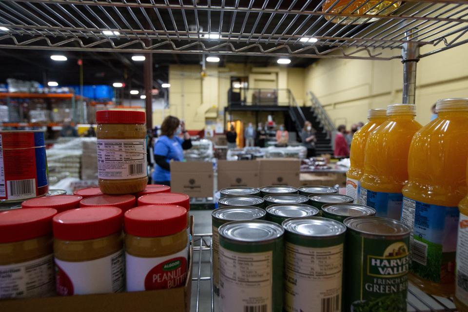 An assortment of food items await packaging at Harvesters-Community Food Network, 215 S.E. Quincy in Topeka.