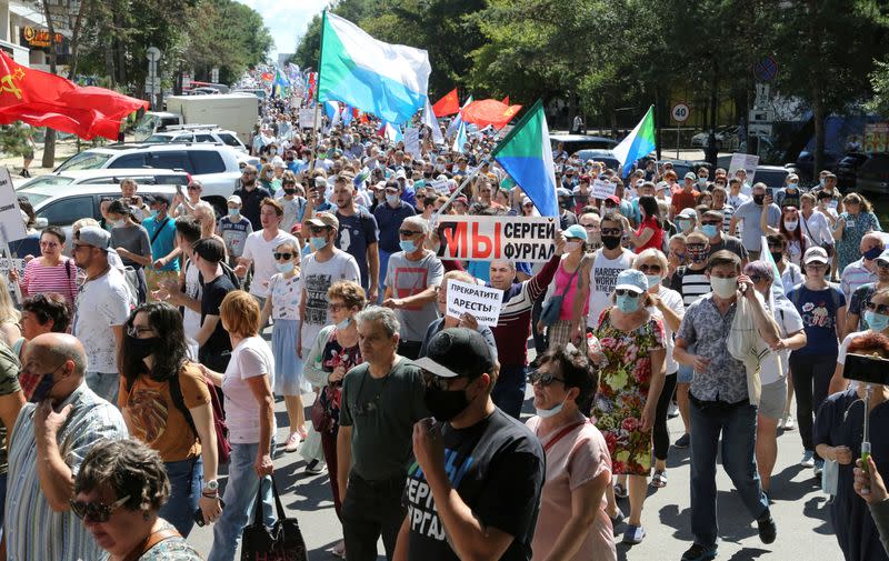 People take part in rally to support former regional governor Sergei Furgal in Khabarovsk