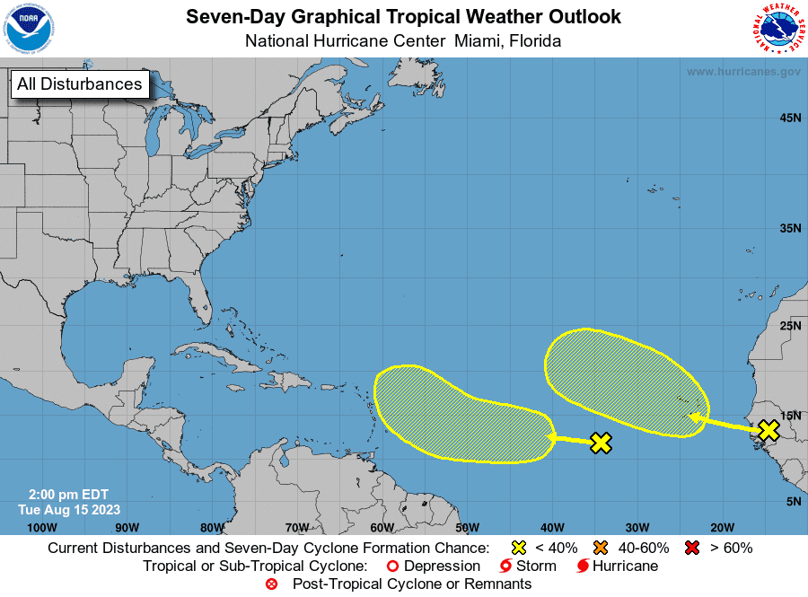 Tropical conditions 2 p.m. Aug. 15, 2023.