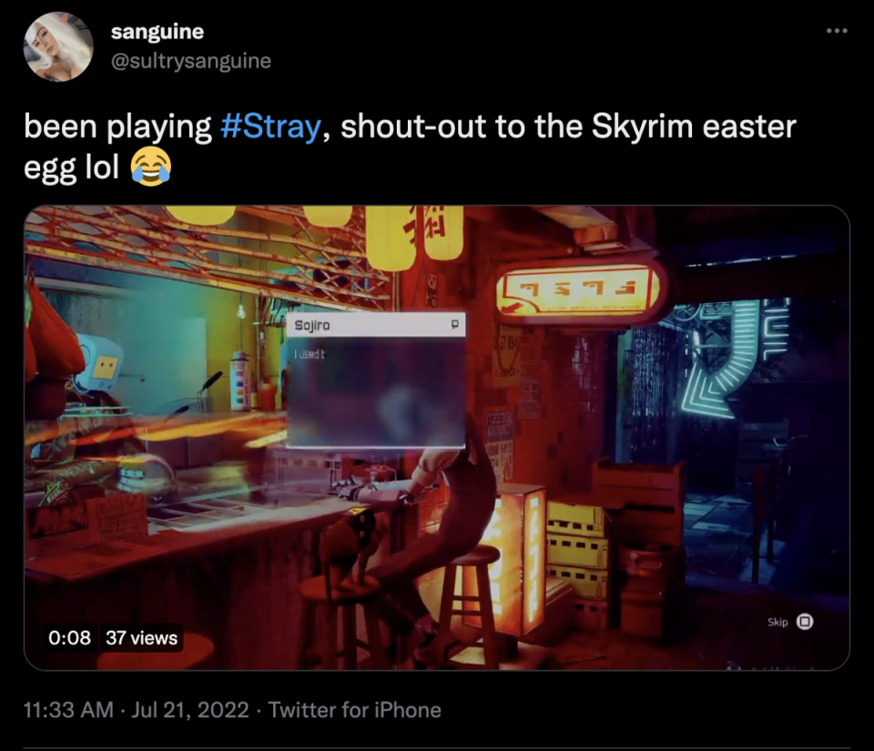 ‘Skyrim’ reference in ‘Stray’ (sultrysanguine/Twitter screenshot)