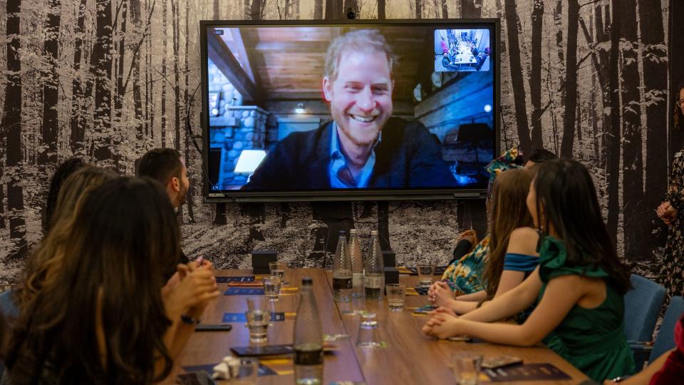 Prince Harry speaking with the Diana Legacy Award winners