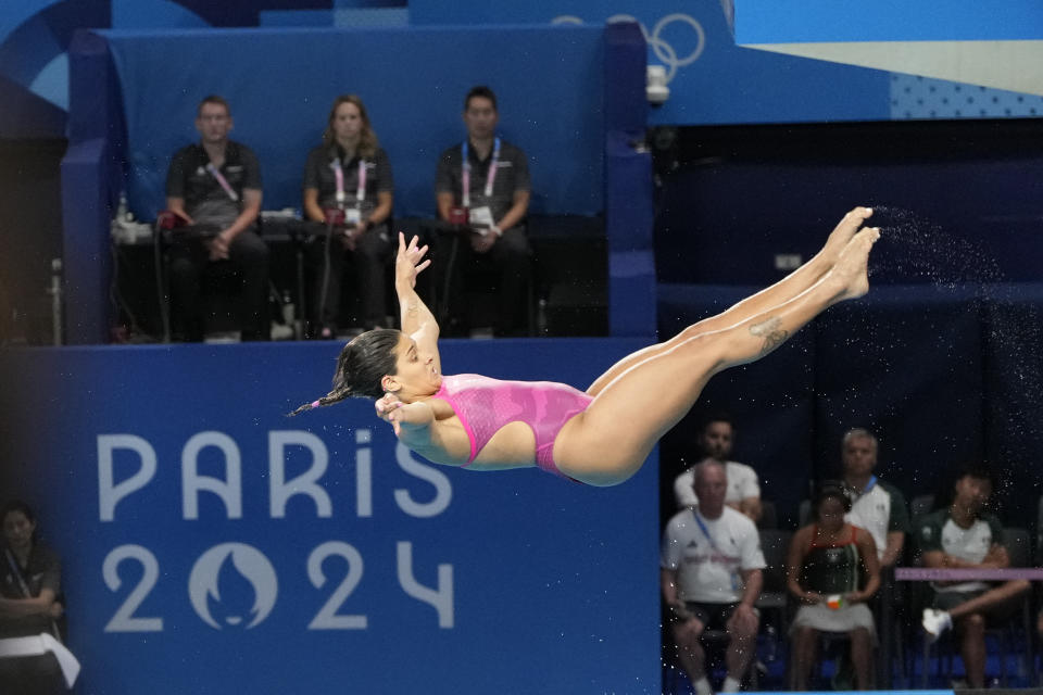 Mexico's Aranza Vazquez Montano competes in the women's 3m springboard diving semifinal, at the 2024 Summer Olympics, Thursday, Aug. 8, 2024, in Saint-Denis, France. (AP Photo/Lee Jin-man)