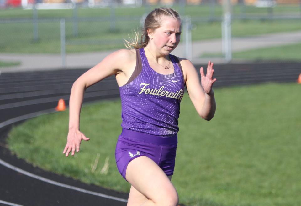 Fowlerville's Kaitlyn Seiter won the 400, pole vault and a relay in a meet against Williamston on Tuesday, May 9, 2023.