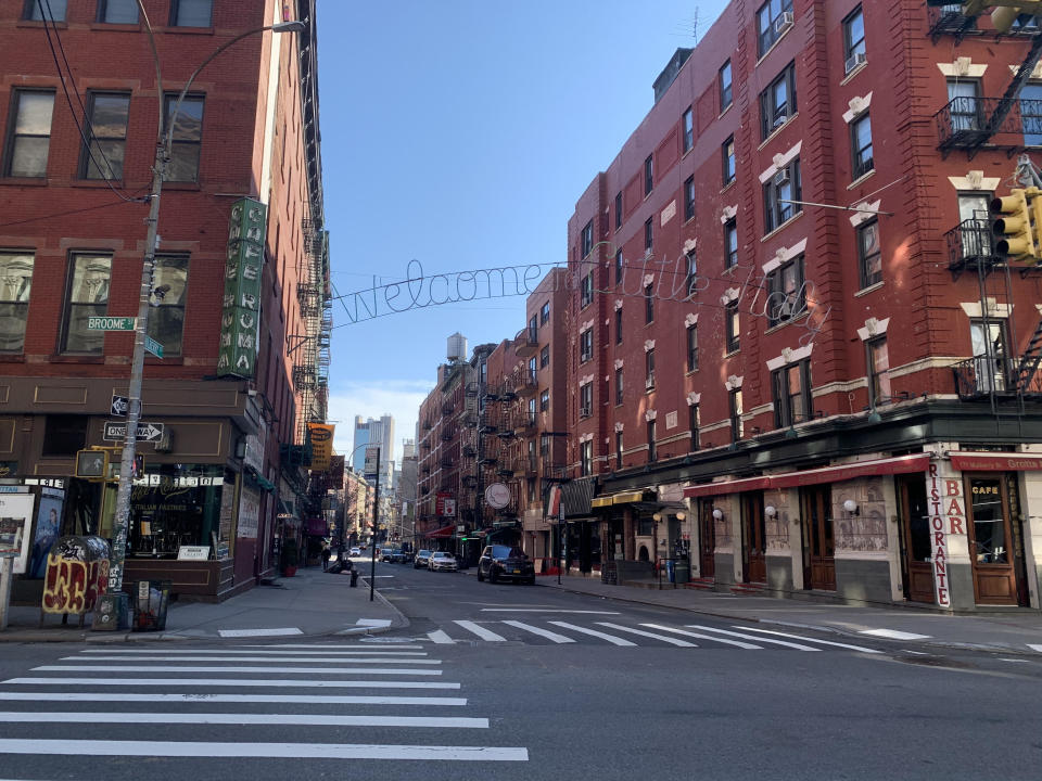 The usually bustling Little Italy, located on Mulberry Street in New York City, is deserted on a weekday evening amid a shutdown due to the coronavirus outbreak. PHOTO: Goh Yi Han